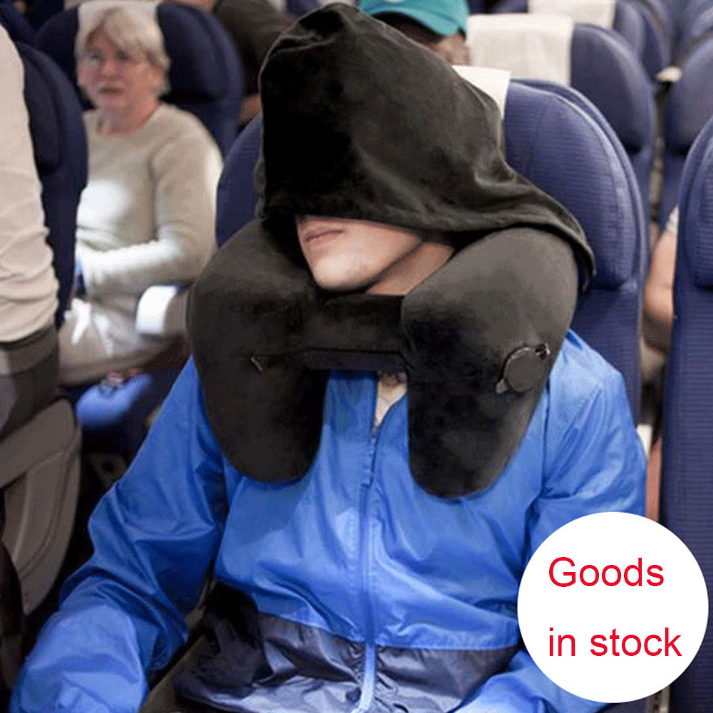 Ergonomic Hooded Travel Pillow | Inflatable Neck Support for Comfortable Sleep Anywhere
